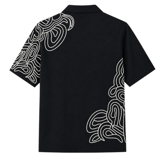 Seaport Island Fashion Men’s Black Abstract Print Short Sleeve Casual Shirt