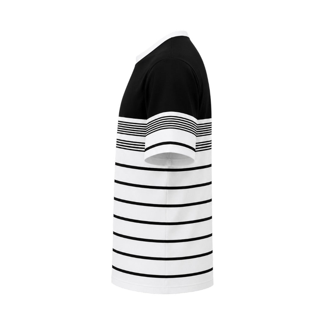 Seaport Island Fashion Men’s Black Color Block Stripe Crew Neck T-Shirt