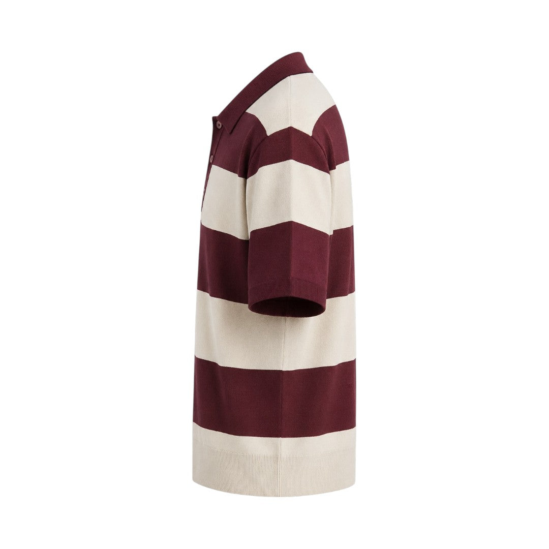 Seaport Island Fashion Men’s Burgundy & Ivory Striped Knitted Polo Shirt