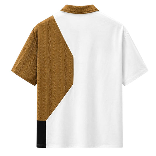 Seaport Island Fashion Men’s White & Brown Textured Color Block Polo T-Shirt