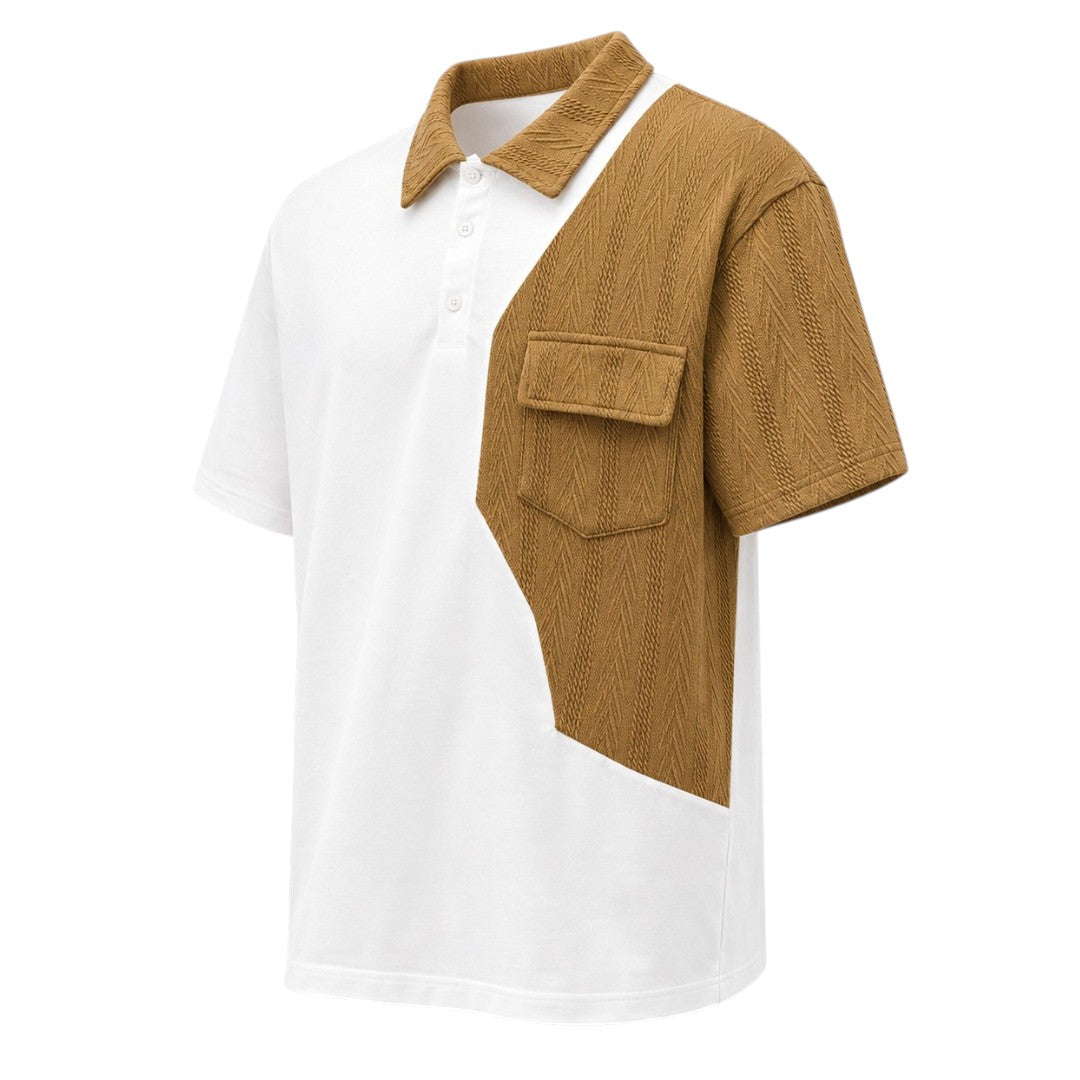Seaport Island Fashion Men’s White & Brown Textured Color Block Polo T-Shirt