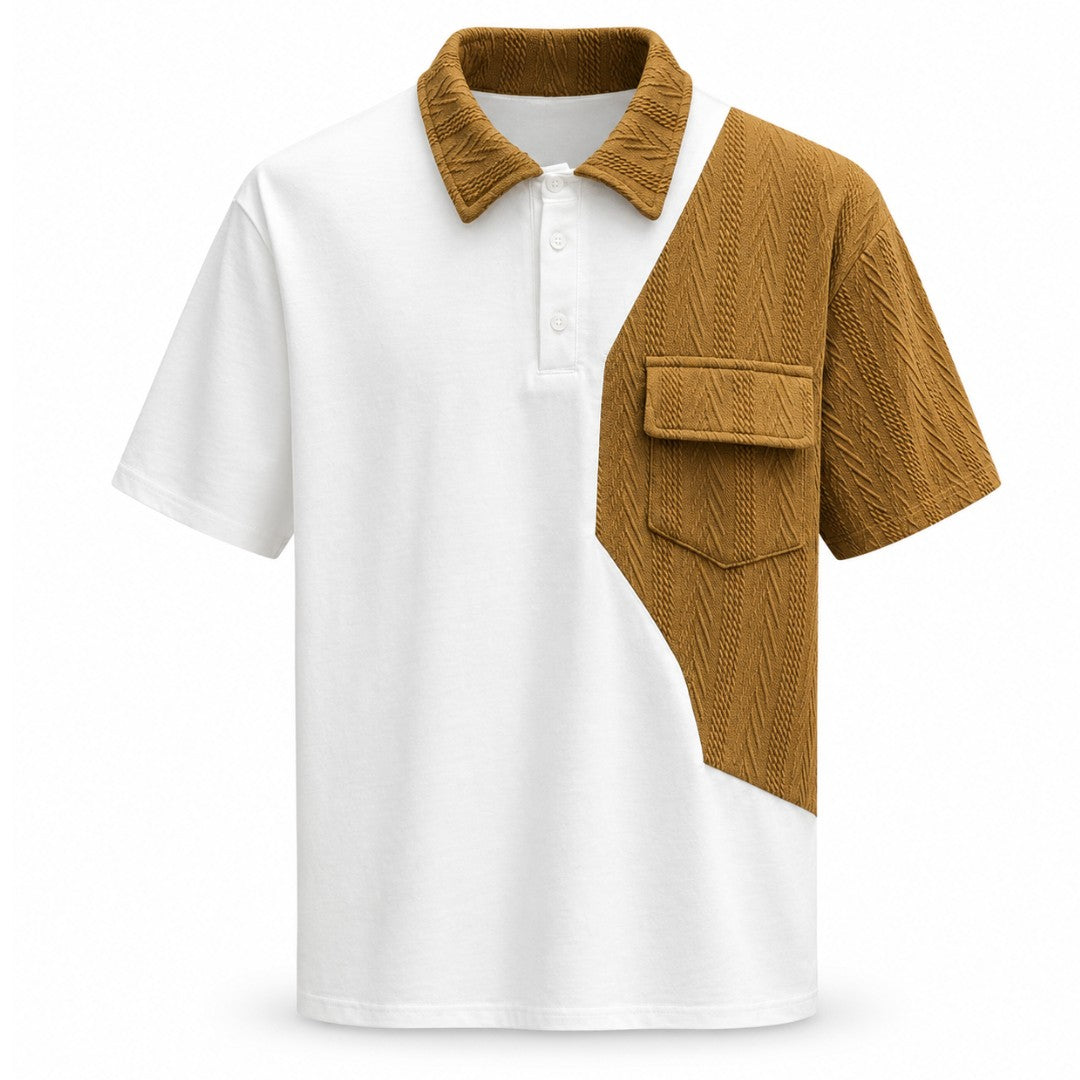 Seaport Island Fashion Men’s White & Brown Textured Color Block Polo T-Shirt