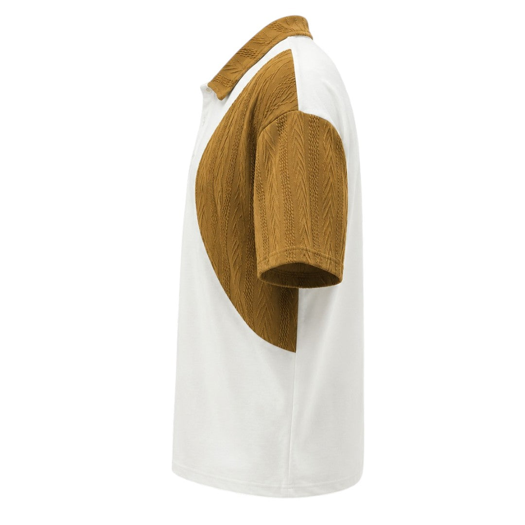 Seaport Island Fashion Men’s White & Brown Textured Color Block Polo T-Shirt