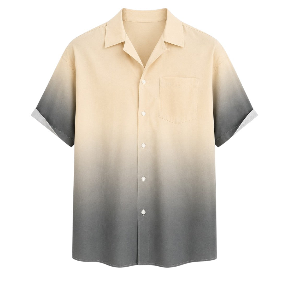Seaport Island Fashion Men’s Beige & Grey Ombre Short Sleeve Casual Shirt