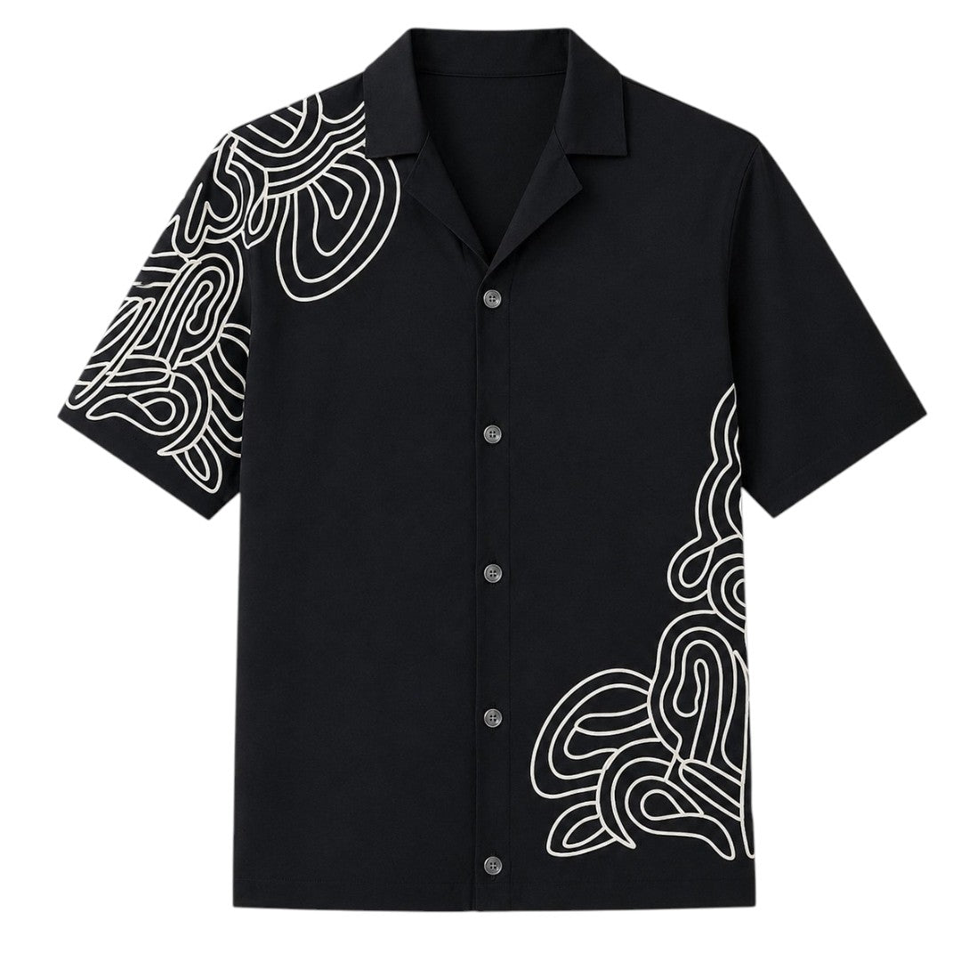 Seaport Island Fashion Men’s Black Abstract Print Short Sleeve Casual Shirt
