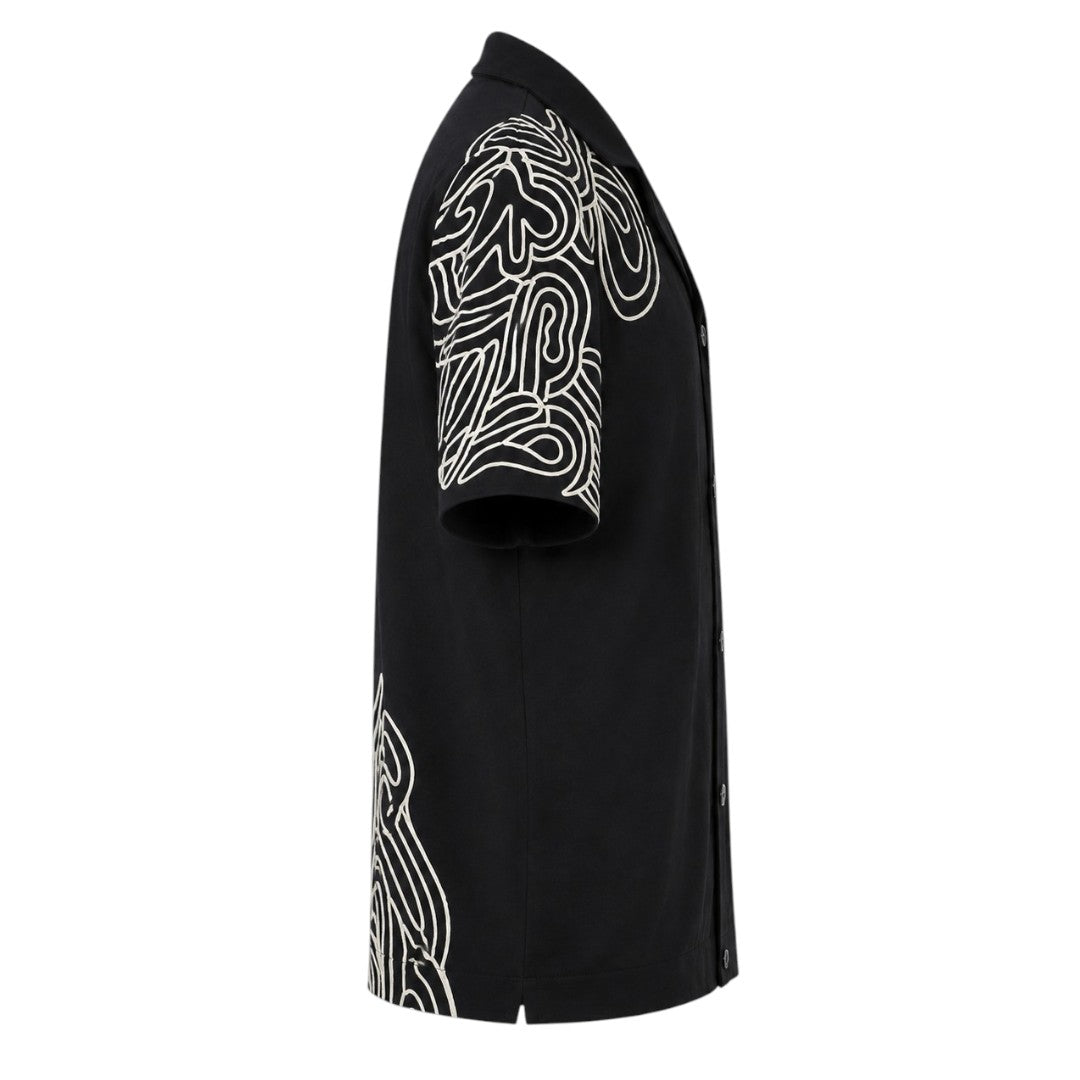 Seaport Island Fashion Men’s Black Abstract Print Short Sleeve Casual Shirt