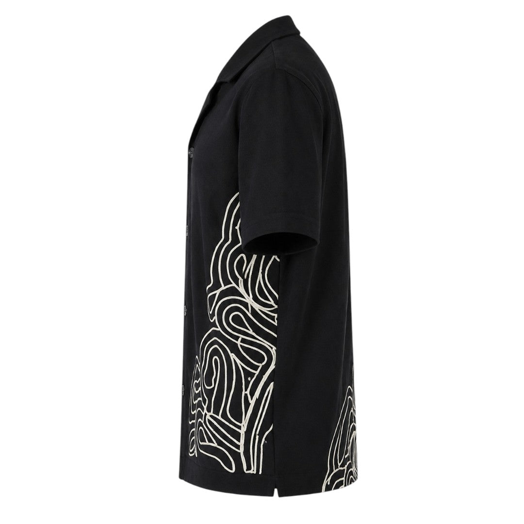 Seaport Island Fashion Men’s Black Abstract Print Short Sleeve Casual Shirt
