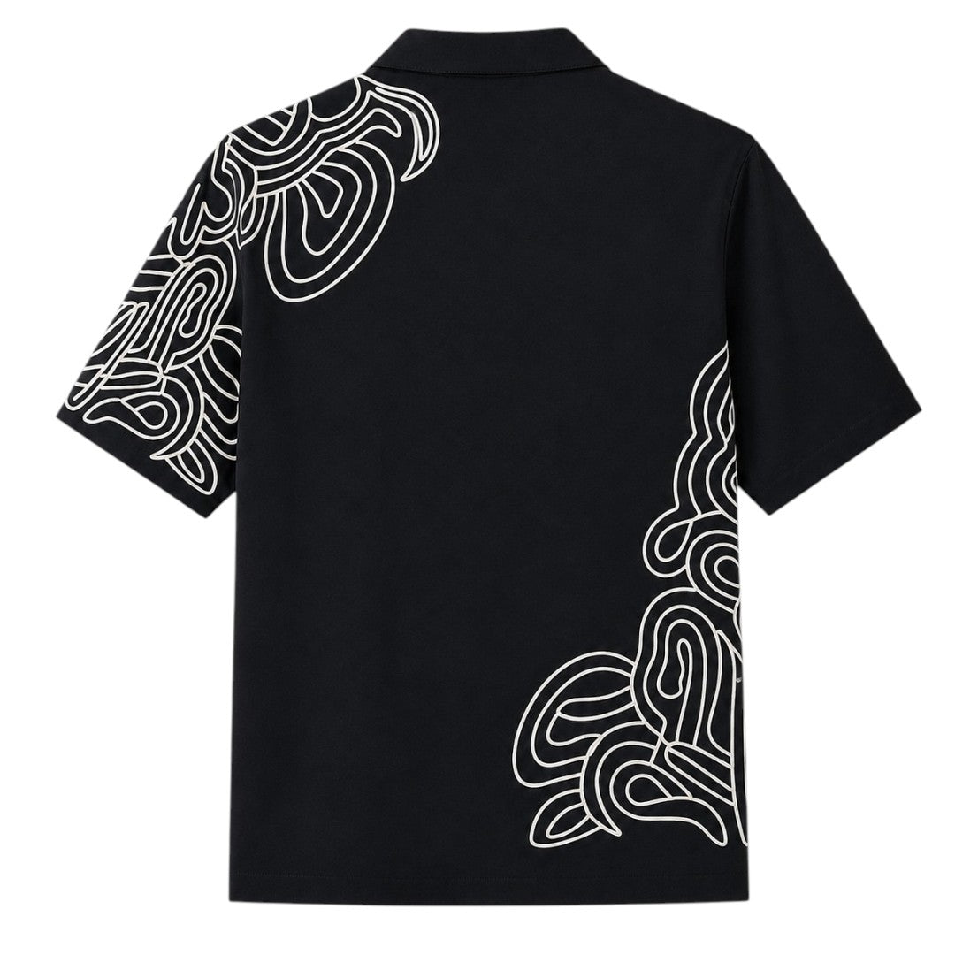 Seaport Island Fashion Men’s Black Abstract Print Short Sleeve Casual Shirt