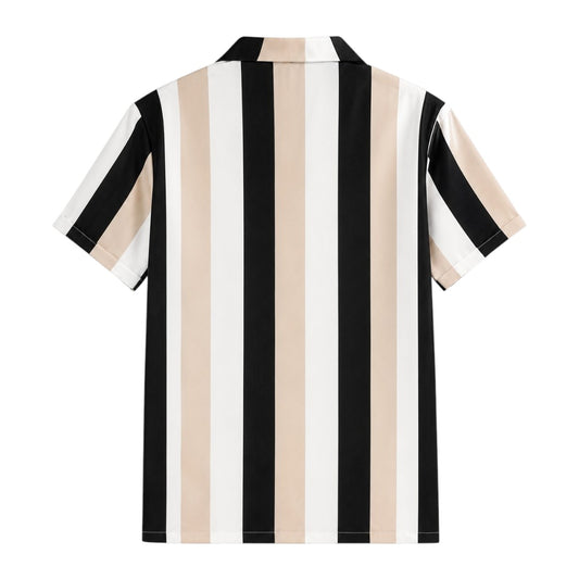 Seaport Island Fashion Men’s Black, Beige & White Vertical-Stripe Short-Sleeve Shirt