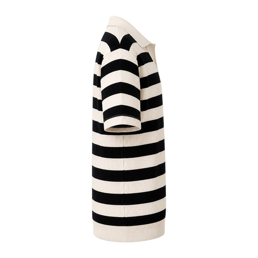 Seaport Island Fashion Men’s Black & Ivory Striped Open-Collar Knitted Polo T-Shirt