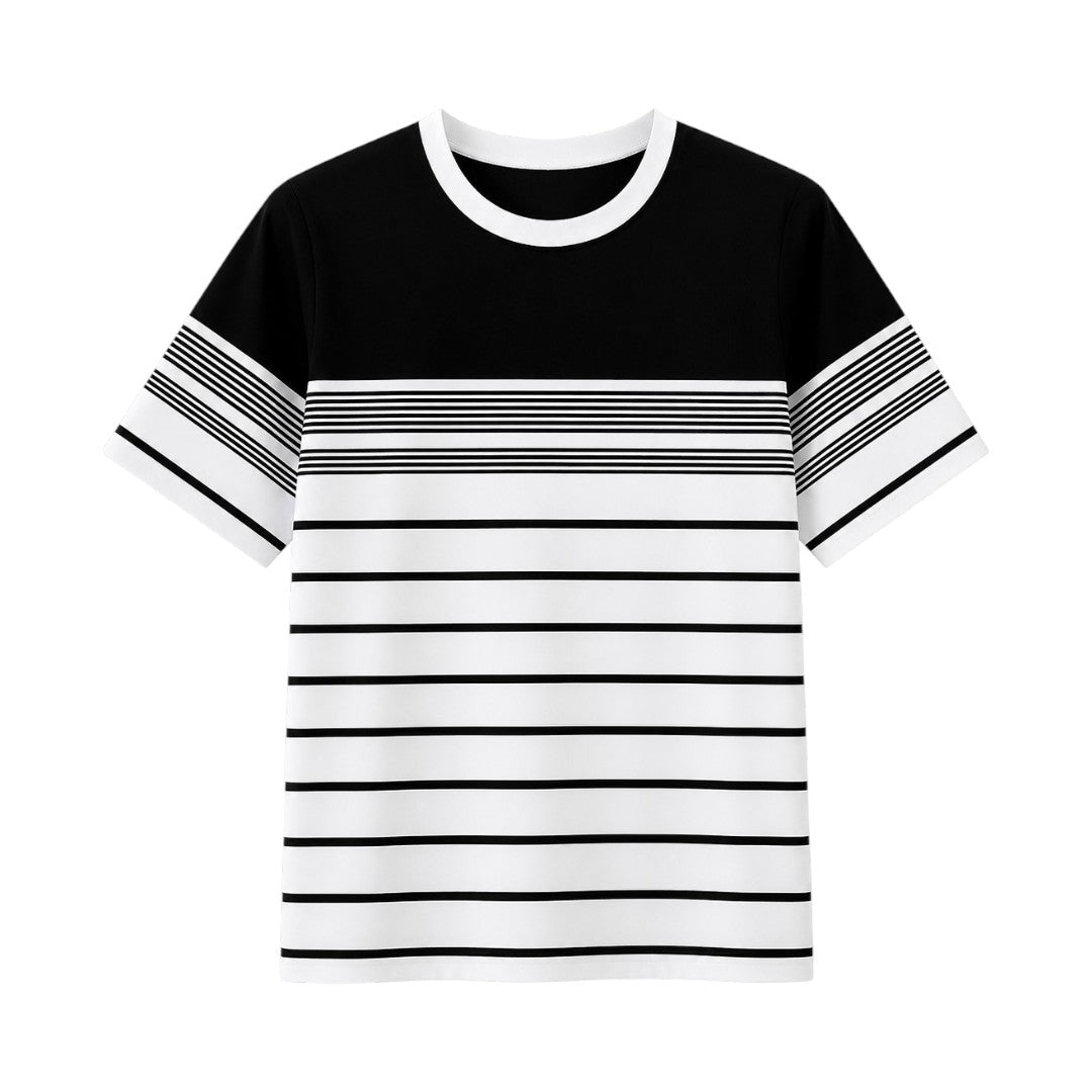 Seaport Island Fashion Men’s Black Color Block Stripe Crew Neck T-Shirt