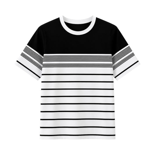 Seaport Island Fashion Men’s Black Color Block Stripe Crew Neck T-Shirt