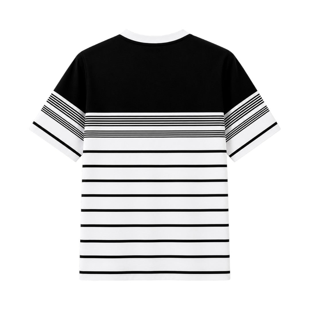 Seaport Island Fashion Men’s Black Color Block Stripe Crew Neck T-Shirt