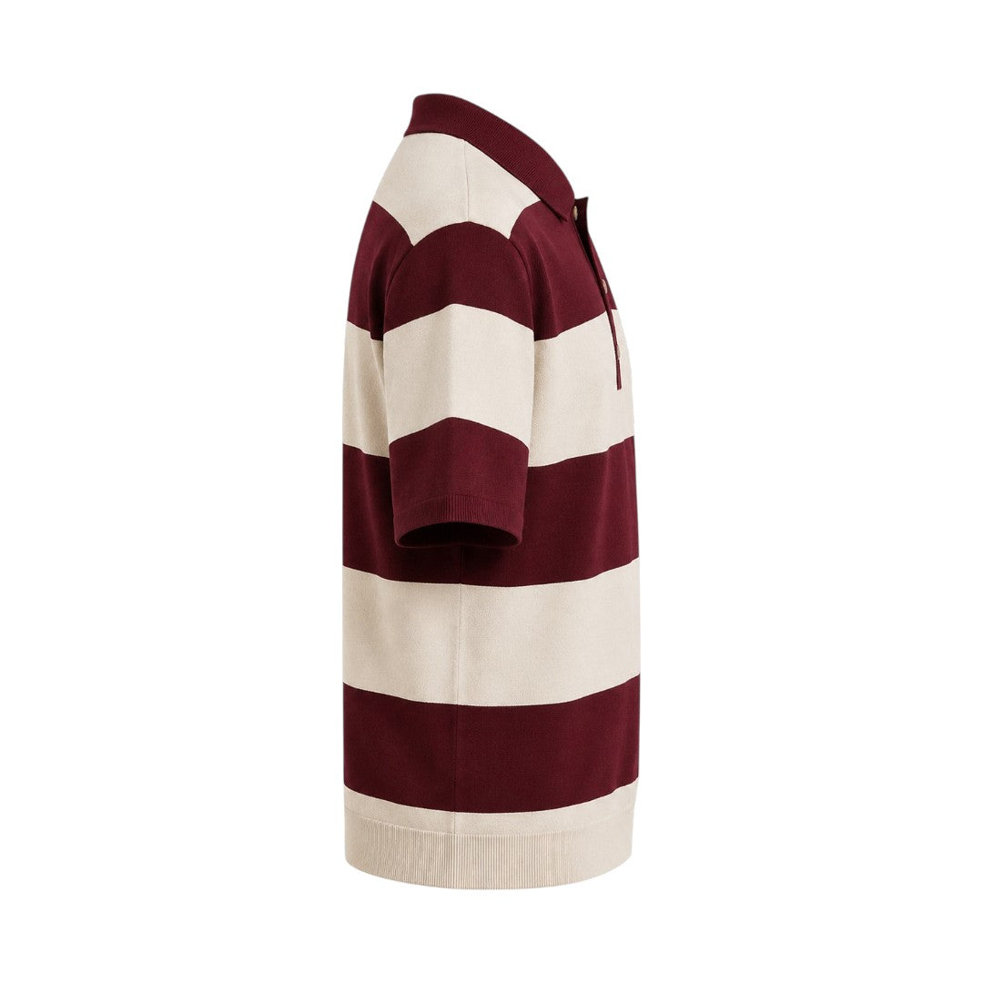 Seaport Island Fashion Men’s Burgundy & Ivory Striped Knitted Polo Shirt