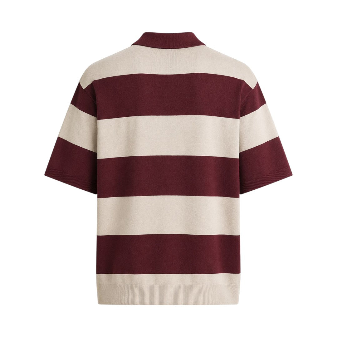 Seaport Island Fashion Men’s Burgundy & Ivory Striped Knitted Polo Shirt