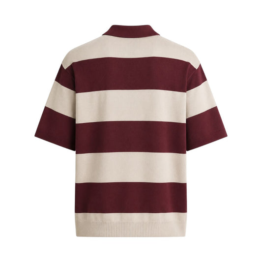 Seaport Island Fashion Men’s Burgundy & Ivory Striped Knitted Polo Shirt