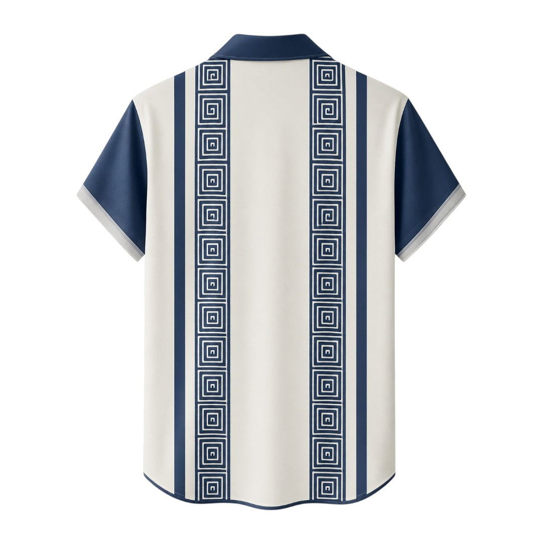 Seaport Island Fashion Men’s Navy & Ivory Geometric-Trim Short-Sleeve Shirt