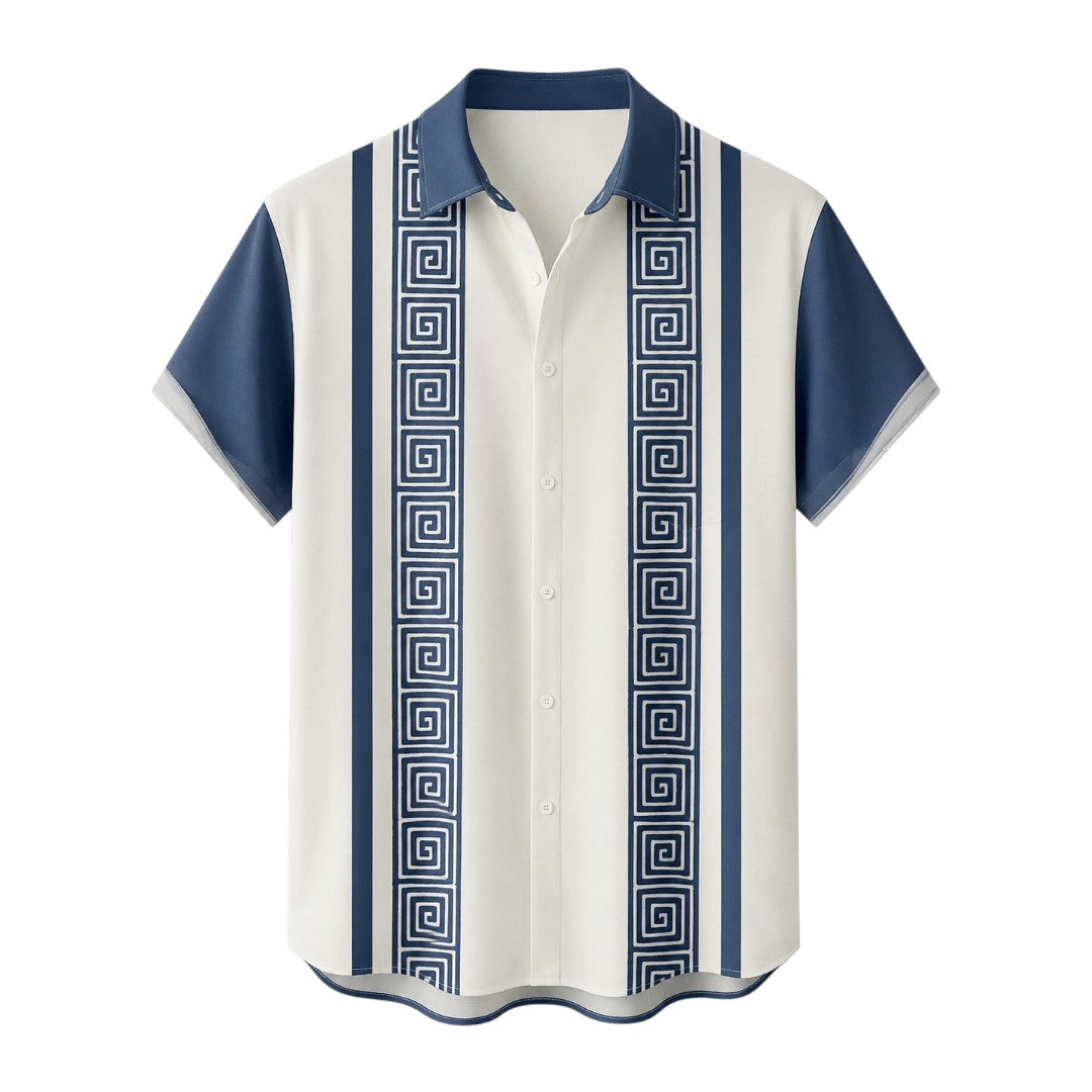 Seaport Island Fashion Men’s Navy & Ivory Geometric-Trim Short-Sleeve Shirt