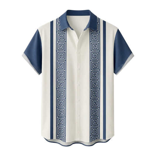Seaport Island Fashion Men’s Navy & Ivory Geometric-Trim Short-Sleeve Shirt