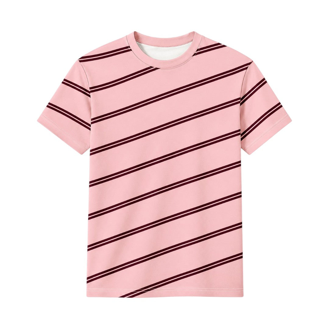 Seaport Island Fashion Men’s Pink Diagonal Stripe Casual T-Shirt