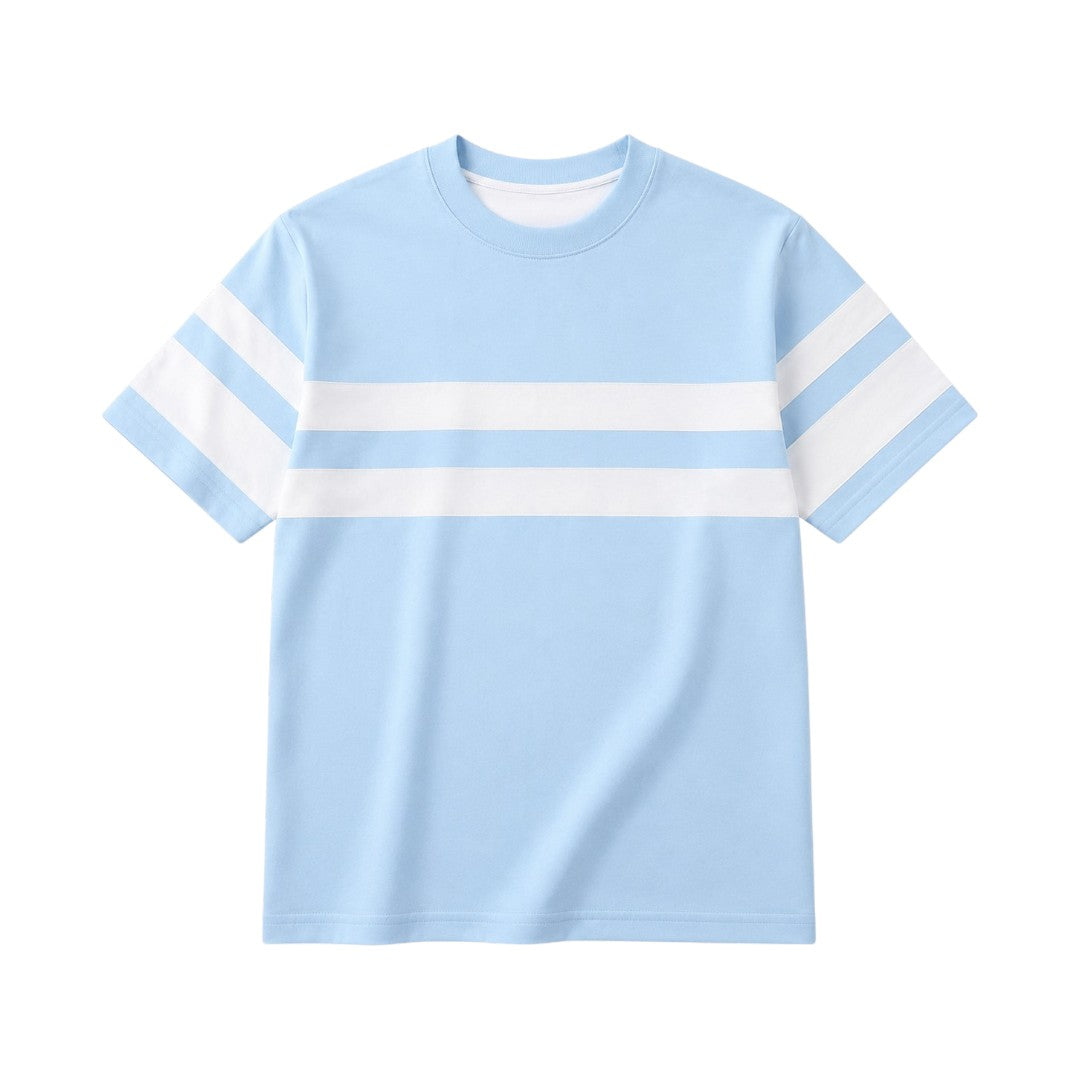 Seaport Island Fashion Men’s Sky Blue & White Stripe Crew Neck T-Shirt
