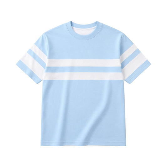 Seaport Island Fashion Men’s Sky Blue & White Stripe Crew Neck T-Shirt